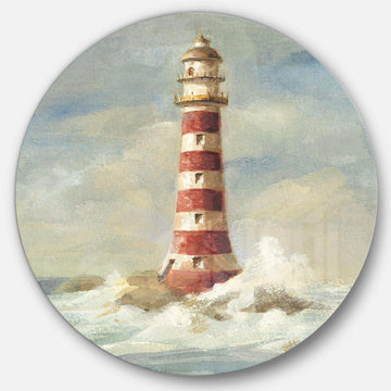 Ocean Lighthouse - Beach Round Metal Wall Art